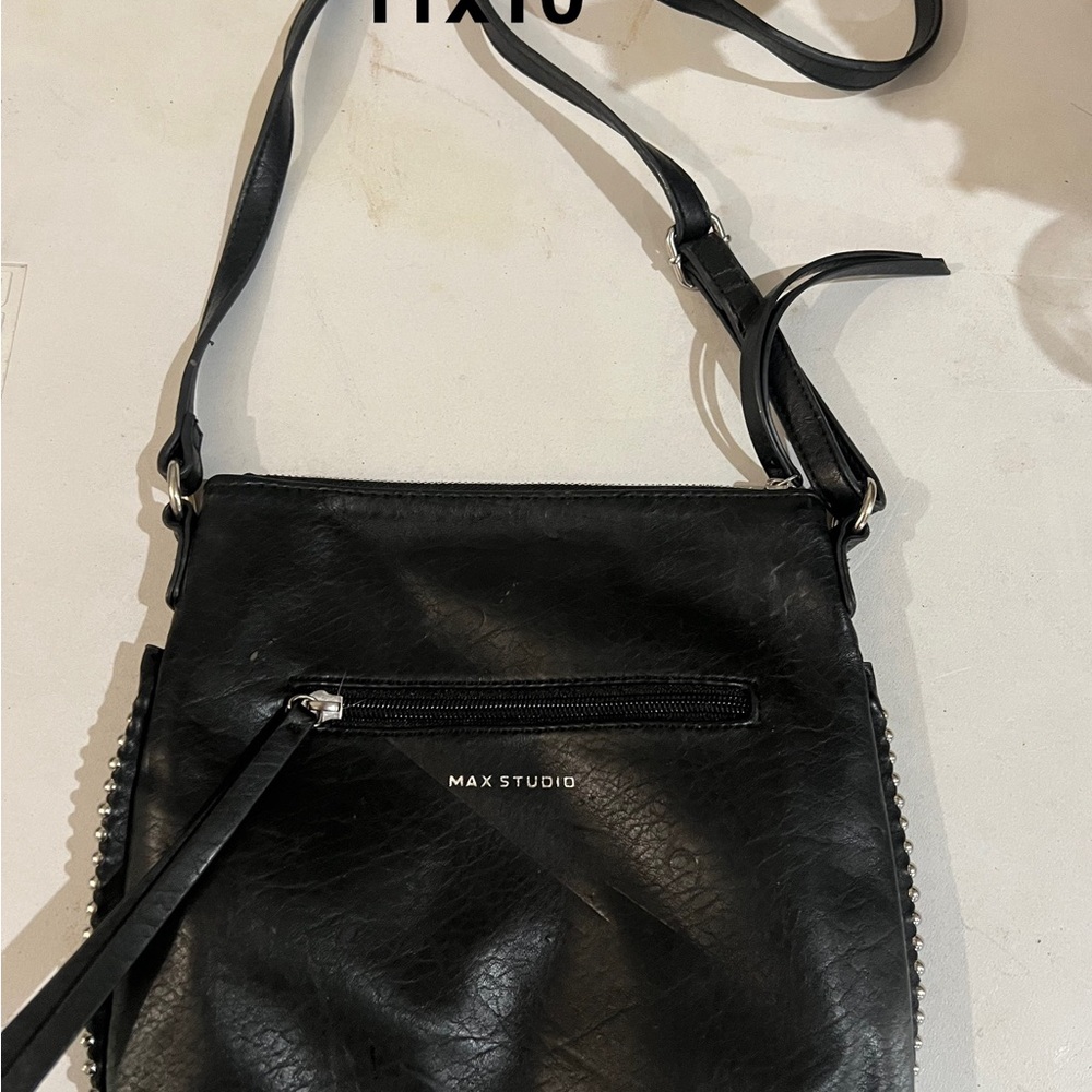 Max Studio Black Faux-Leather Crossbody with Stud Trim
